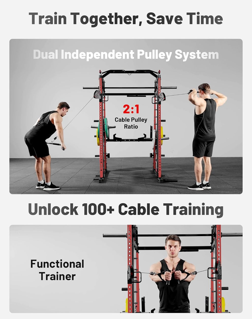 2200lbs Squat Rack with LAT-Pull Down System & Cable Crossover Machine