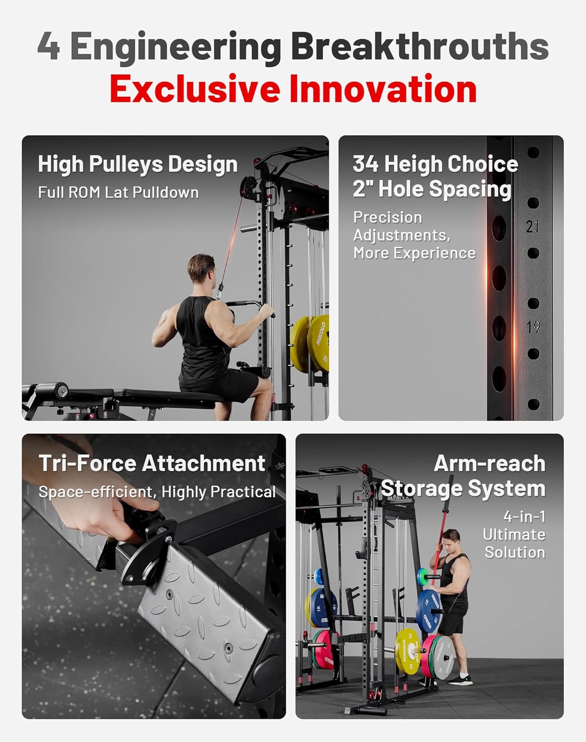2200lbs Squat Rack with LAT-Pull Down System & Cable Crossover Machine
