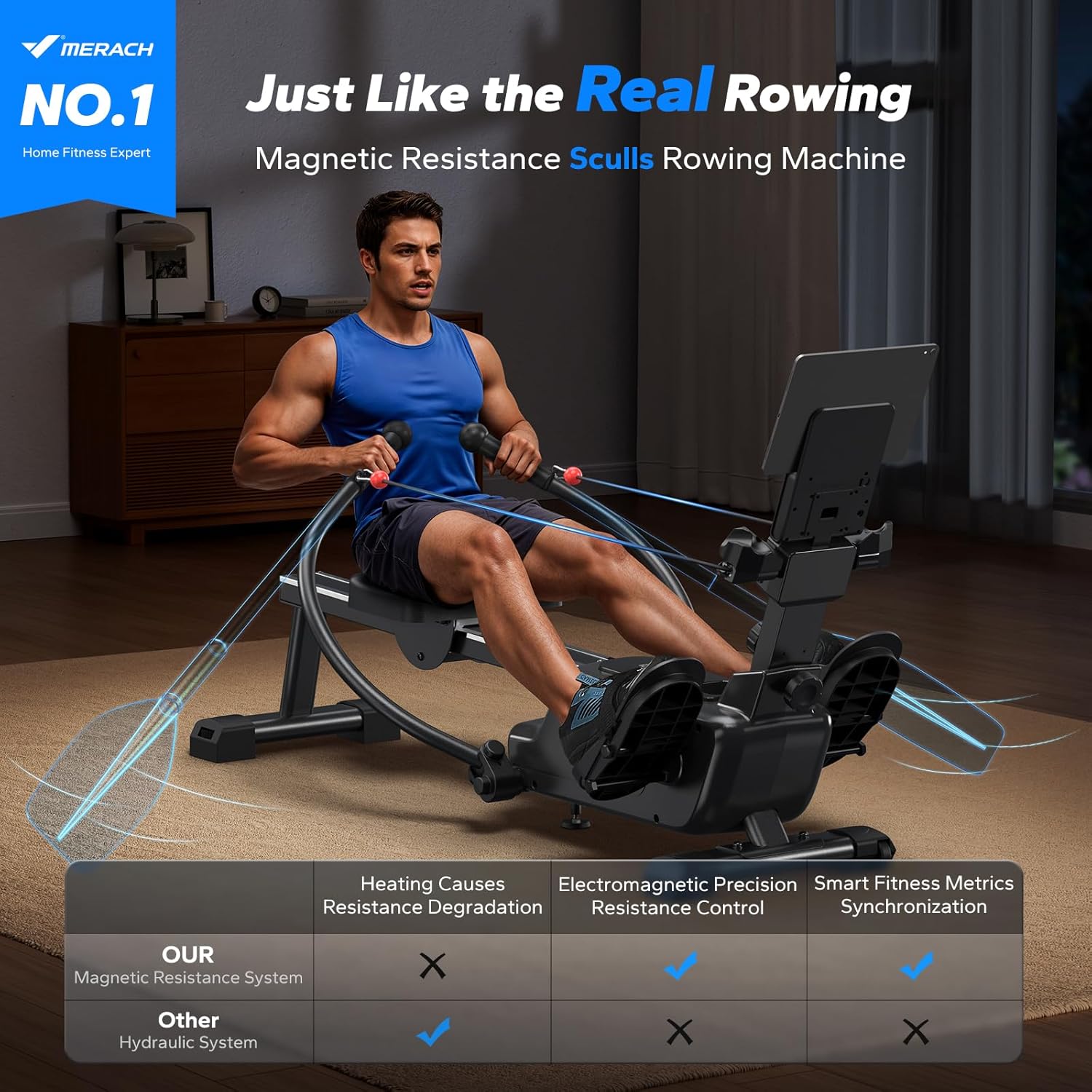 Magnetic Rowing Machine with 16-Level