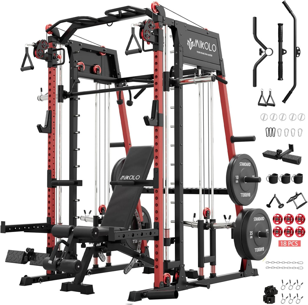 2200lbs Squat Rack with LAT-Pull Down System & Cable Crossover Machine