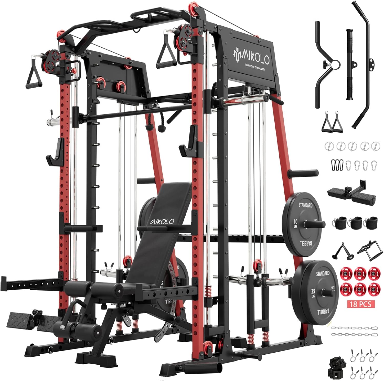 2200lbs Squat Rack with LAT-Pull Down System & Cable Crossover Machine